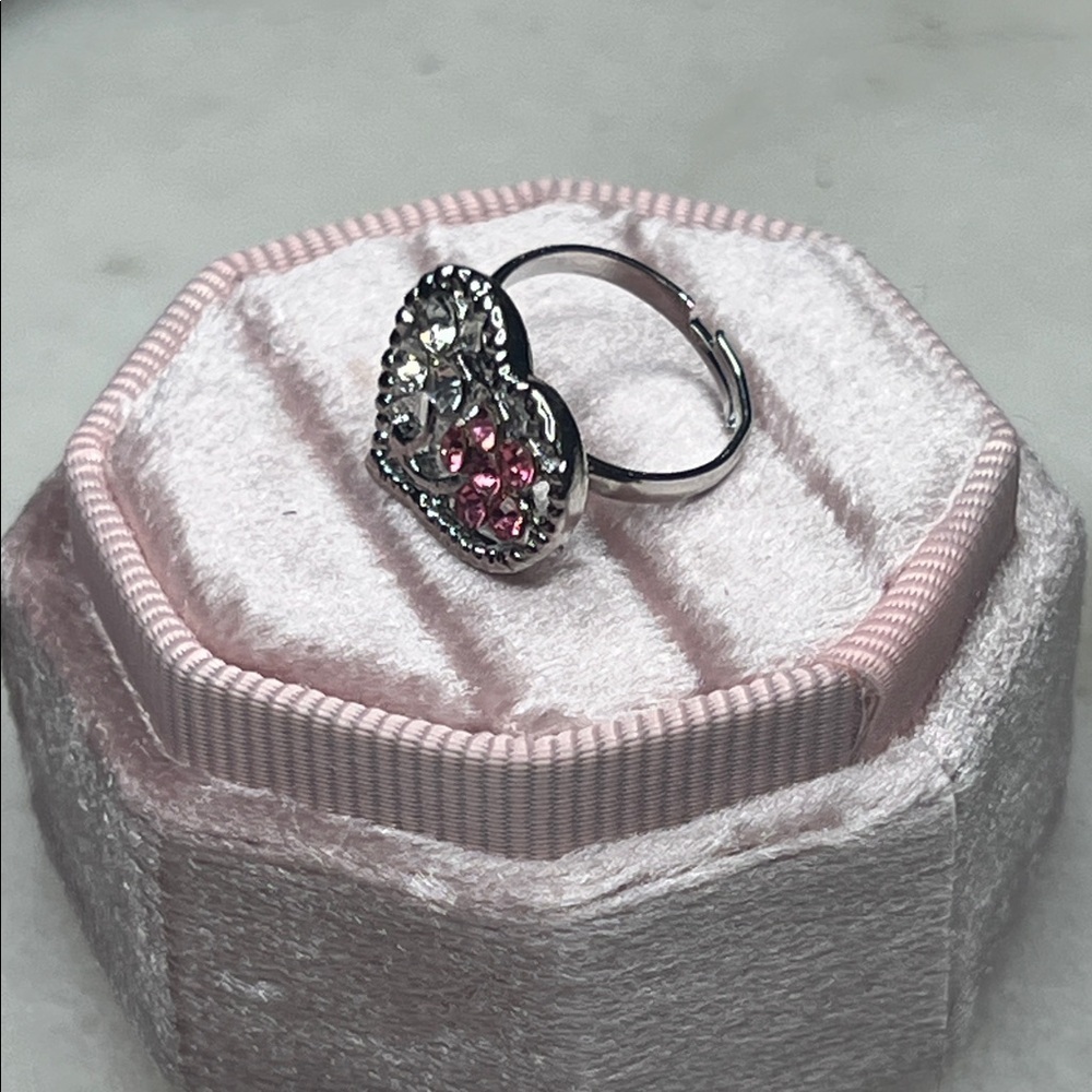 Silver and Pink Crystal Adjustable Ring - Picture 3 of 8